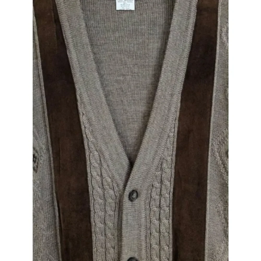Italian Wool Leather Panel Cardigan Western Ranch Vintage Norm Thompson